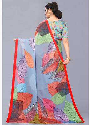 Light Blue Georgette Digital Printed Saree 3