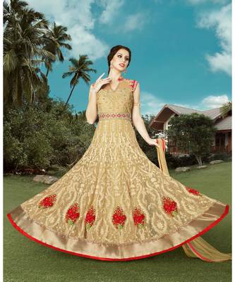pink net semi stitched embroidered party wear gowns 1