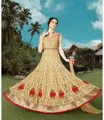 pink net semi stitched embroidered party wear gowns