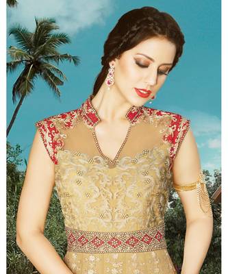 pink net semi stitched embroidered party wear gowns 2