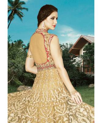 pink net semi stitched embroidered party wear gowns 3