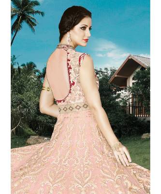 yellow net semi stitched embroidered party wear gowns 2