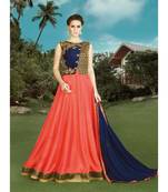 blue silk semi stitched embroidered party wear gowns