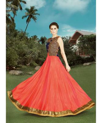 blue silk semi stitched embroidered party wear gowns 2