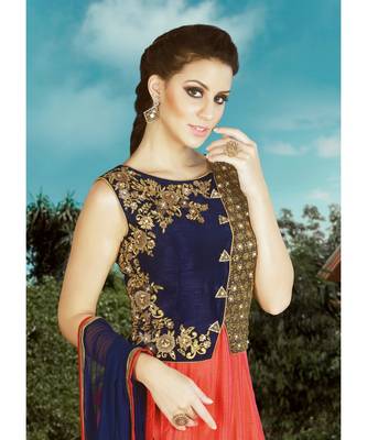 blue silk semi stitched embroidered party wear gowns 3