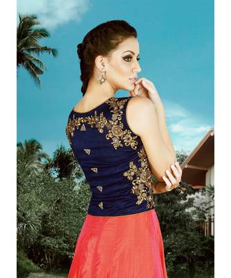 blue silk semi stitched embroidered party wear gowns 4