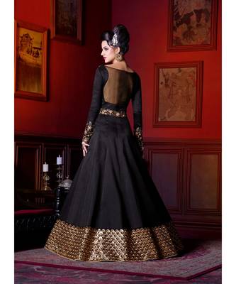 black silk semi stitched embroidered party wear gowns 2