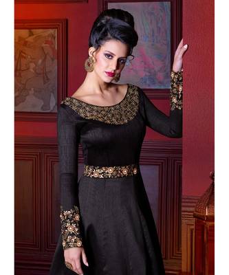 black silk semi stitched embroidered party wear gowns 3