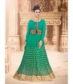 green net semi stitched digital print party wear gowns