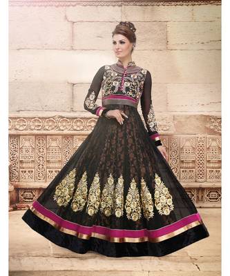 black net semi stitched digital print party wear gowns 1
