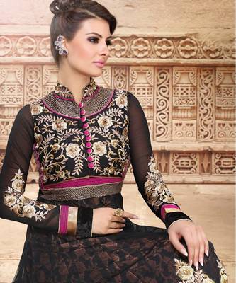 black net semi stitched digital print party wear gowns 2