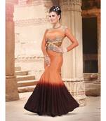 salmon net semi stitched digital print party wear gowns