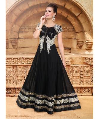 black net semi stitched digital print party wear gowns 1