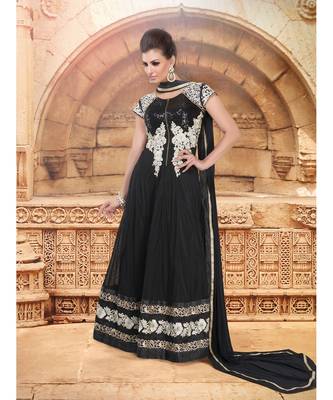 black net semi stitched digital print party wear gowns 2