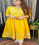 Yellow embroidered cotton chikankari-kurtis