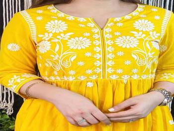Yellow embroidered cotton chikankari-kurtis 2