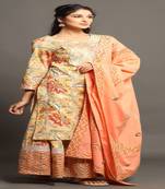 Light-yellow embroidered cotton cotton-kurtis