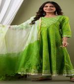 Green embroidered cotton cotton-kurtis