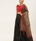 Black digital print silk semi stitched lehenga
