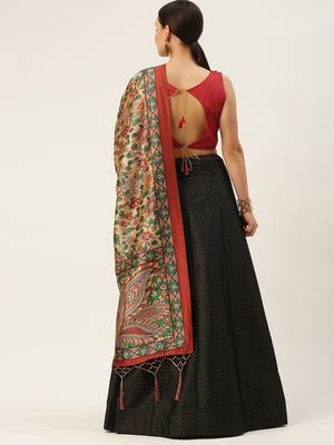 Black digital print silk semi stitched lehenga 2