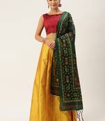 Yellow digital print silk semi stitched lehenga