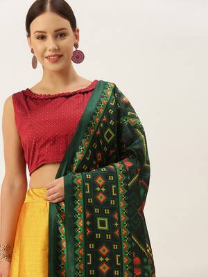 Yellow digital print silk semi stitched lehenga 3