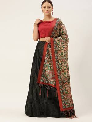 Black digital print silk semi stitched lehenga 5