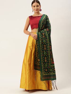 Yellow digital print silk semi stitched lehenga 5