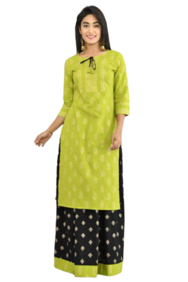  Lime Green Kurti & Skirt 1
