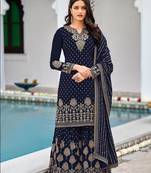 Women's Semi-Stitched Blue Faux Georgette sharara suit for wedding wear