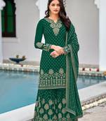 Rahi Fashion Women's Semi-Stitched Green Faux Georgette sharara suit for wedding wear