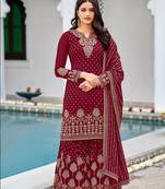 Rahi Fashion Women's Semi-Stitched Maroon Faux Georgette sharara suit for wedding wear