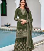 Rahi Fashion Women's Semi-Stitched Light Green Faux Georgette sharara suit for wedding wear