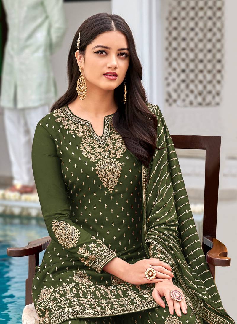 Rahi Fashion Women's Semi-Stitched Light Green Faux Georgette sharara suit for wedding wear
