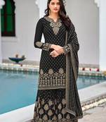 Rahi Fashion Women's Semi-Stitched Black Faux Georgette sharara suit for wedding wear