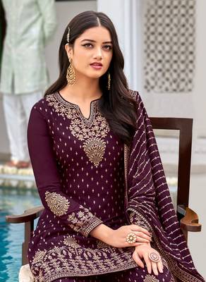 Rahi Fashion Women's Semi-Stitched Purple Faux Georgette sharara suit for wedding wear 2