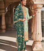 Green Faux Georgette Embroidered Shtraight style Kameez Pant  and Full embroidered Dupatta