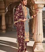 Grey Faux Georgette Embroidered Shtraight style Kameez Pant  and Full embroidered Dupatta