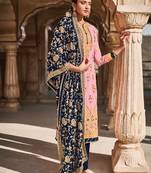 Pink Faux Georgette Embroidered Shtraight style Kameez Pant  and Full embroidered Dupatta