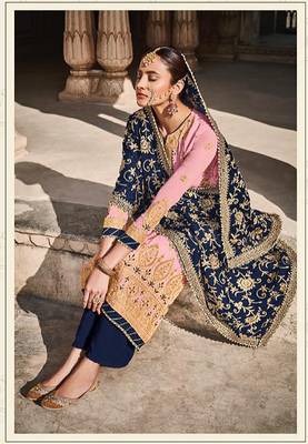 Pink Faux Georgette Embroidered Shtraight style Kameez Pant  and Full embroidered Dupatta 2
