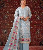 Grey Faux Georgette Embroidered Shtraight suit plazzo with Border Work Dupatta