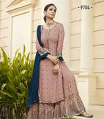 Light Pink Fuax georgette Mirror Work + Embroidered Shtraight Sharara suit