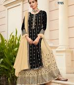 Black Fuax georgette Mirror Work + Embroidered Shtraight Sharara suit