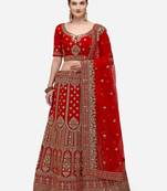 Red Heavy Bridal Semi-Stitched 9000 Velvet Lehenga & Unstitched Blouse With Dupatta