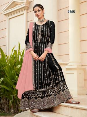 Black Fuax georgette Mirror Work + Embroidered Shtraight Sharara suit 1