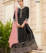 Black Fuax georgette Mirror Work + Embroidered Shtraight Sharara suit