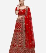 Red Heavy Bridal Semi-Stitched 9000 Velvet Lehenga & Unstitched Blouse With Dupatta