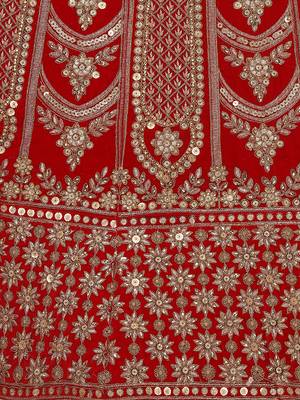 Red Heavy Bridal Semi-Stitched 9000 Velvet Lehenga & Unstitched Blouse With Dupatta 5