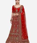 Red Heavy Bridal Semi-Stitched 9000 Velvet Lehenga & Unstitched Blouse With Dupatta