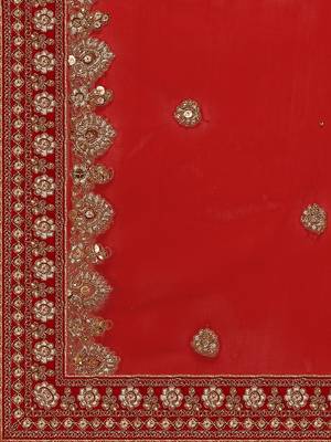 Red Heavy Bridal Semi-Stitched 9000 Velvet Lehenga & Unstitched Blouse With Dupatta 5